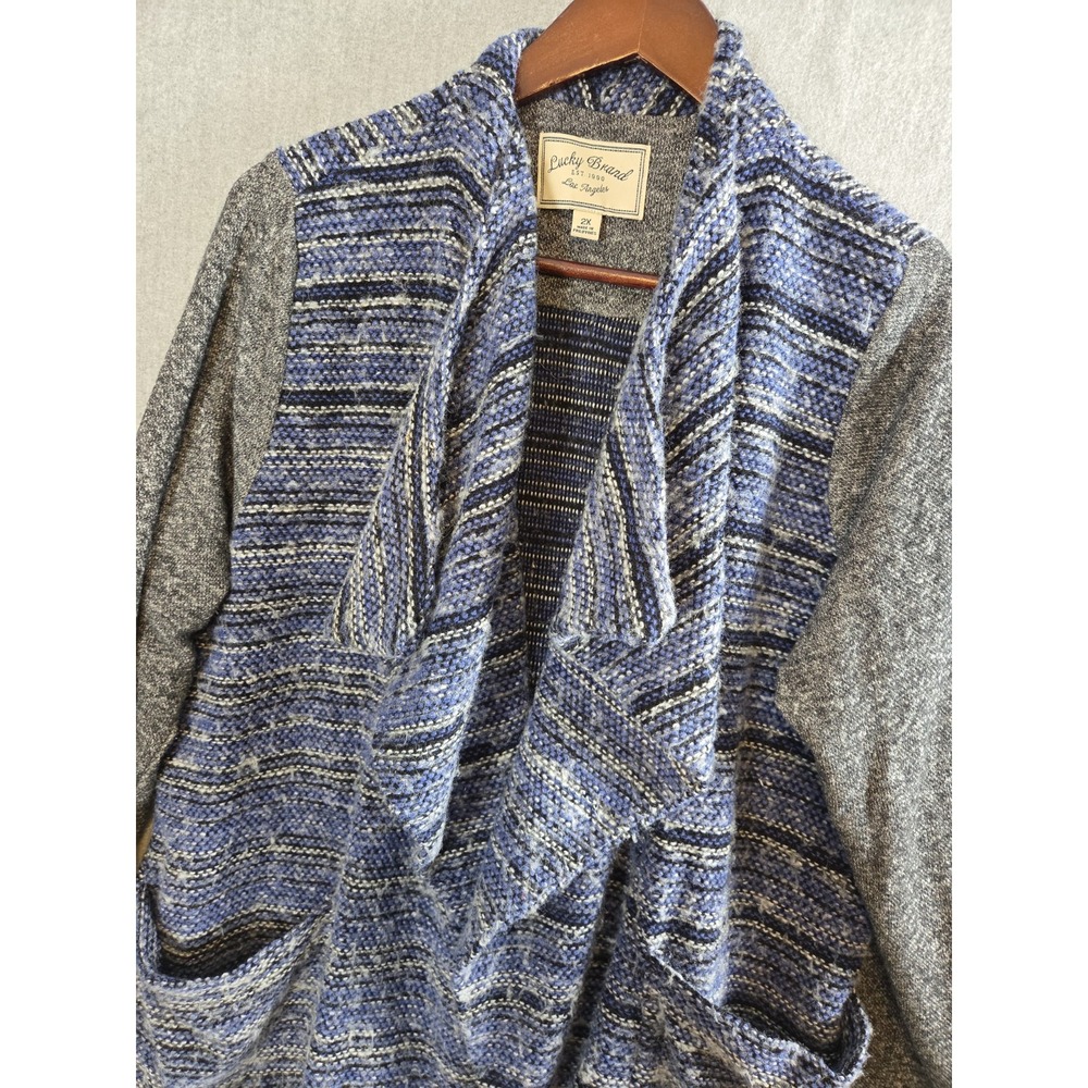 Lucky Brand 2XL Wool Blend Marled Blue Gray Open Cardigan Sweater Western Boho